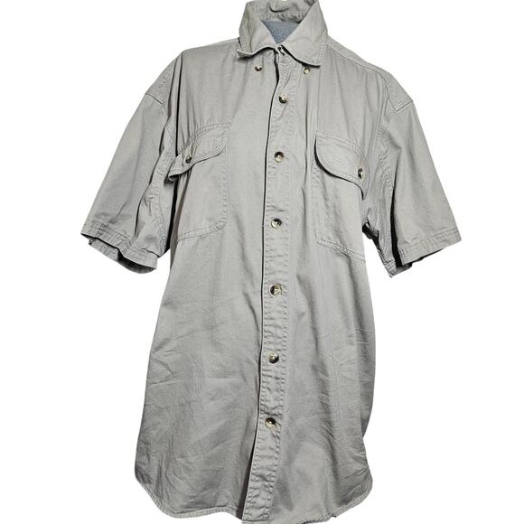 Tan Cotton Short Sleeve Button Down Work Shirt Size Large - Picture 1 of 3